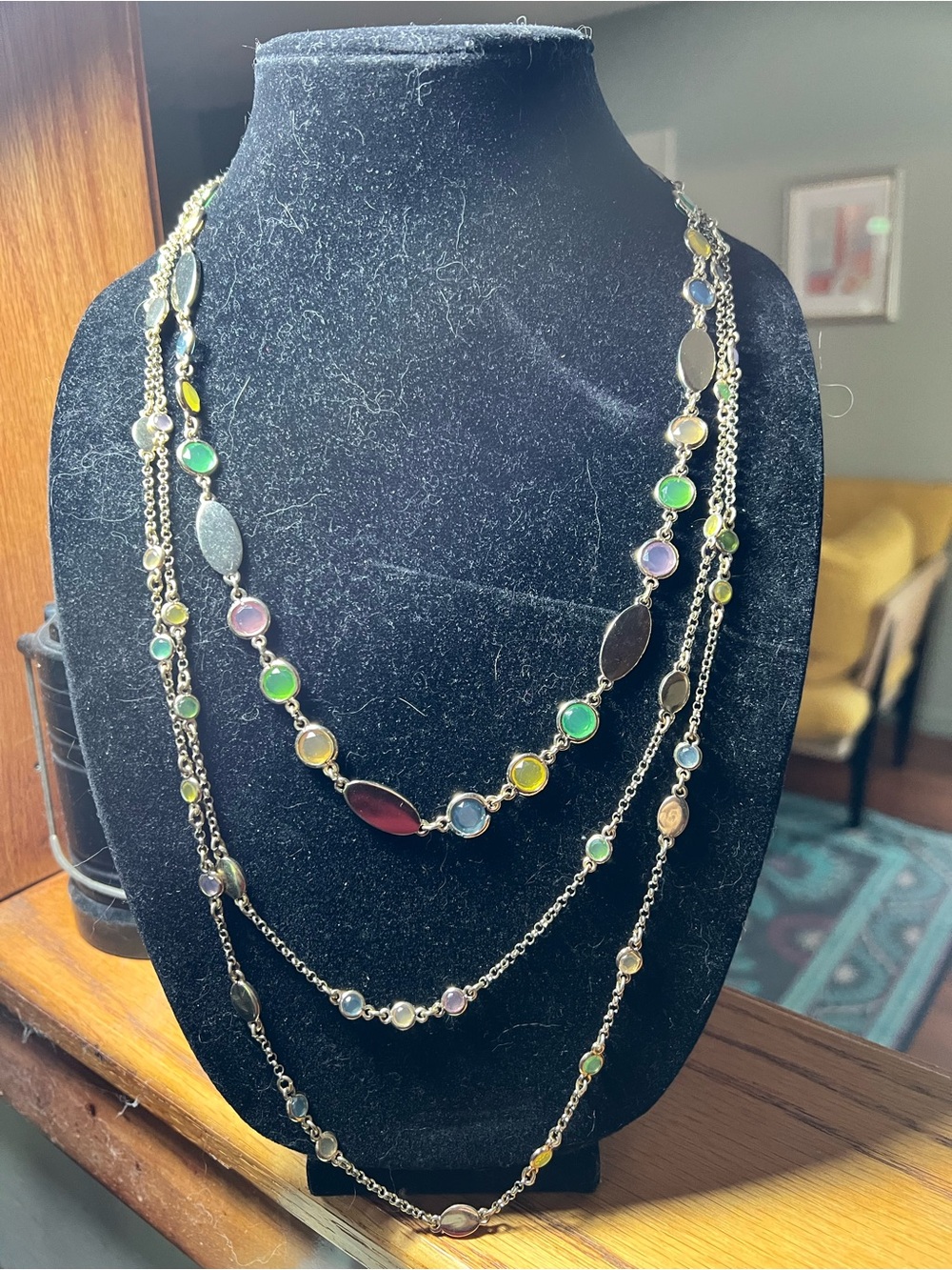 Talbots NWT colorful 3 strand faux gemstone gold tone necklace.